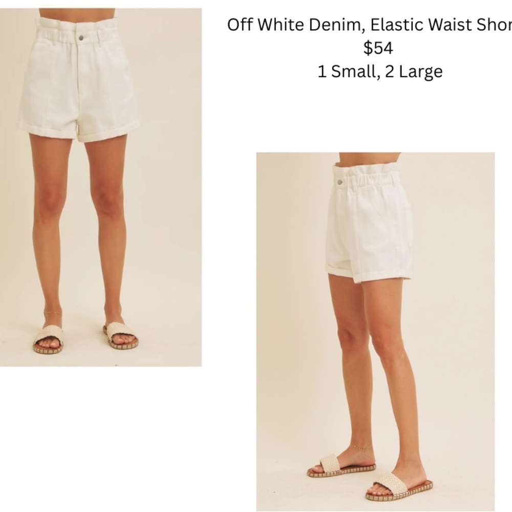 High Waist White Denim Shorts with Elastic Waistband